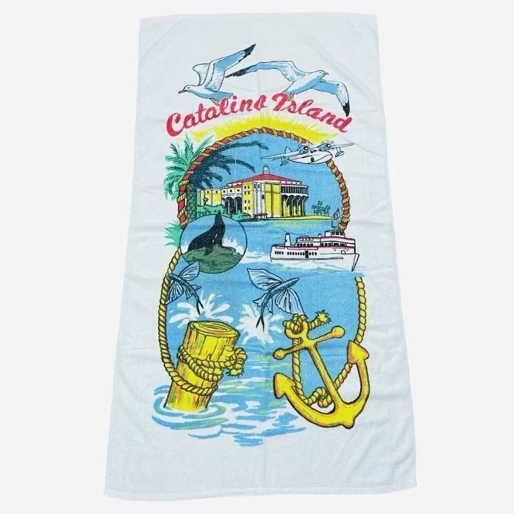 RARE Vintage 1980s Hedley Catalina Island Cotton Towel 55 x 29 Beach Souvenir